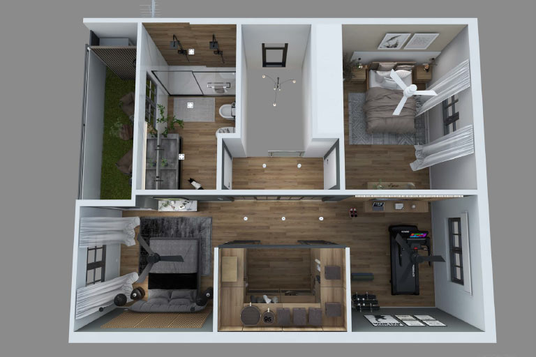 Detalle del proyecto de interiorismo- Plano en 3D