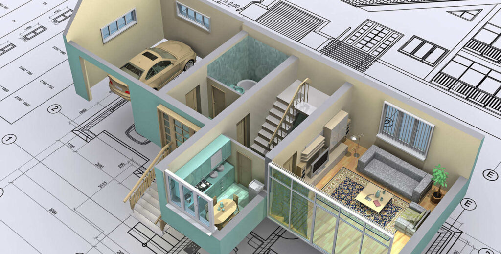 Recreación del diseño interior sobre el plano