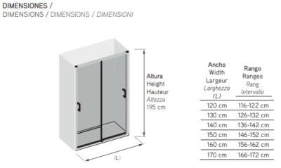 Mampara frontal de ducha con doble puerta deslizante medidas Mampara frontal de ducha