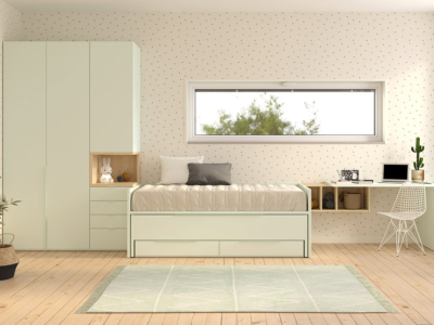 Nueva, actualizada y completa composición compuesta por armario, compacto y mesa de estudio. Mueble juvenil Tegar